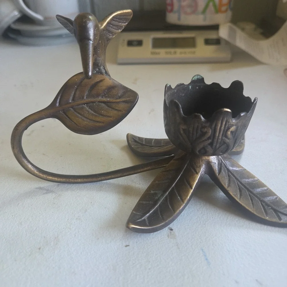 Vintage Andrea by Sadek Brass Hummingbird Flower Lamp Night Light BASE ONLY